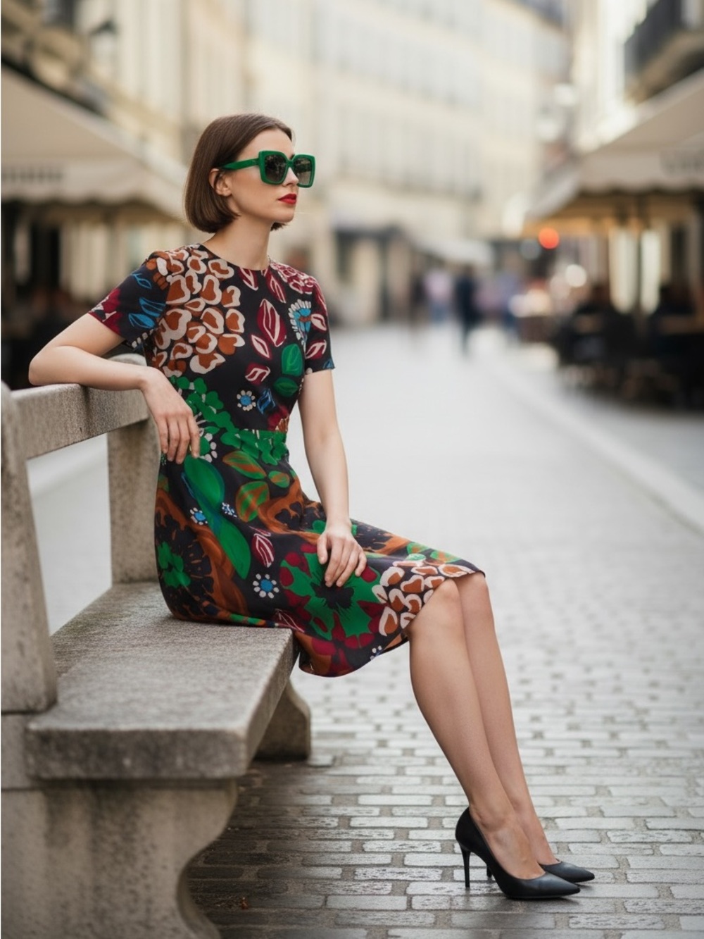 Burberry Multicolor Floral Short Sleeve Mini Dress - Green, Brown, Blue - Picture 2 of 4